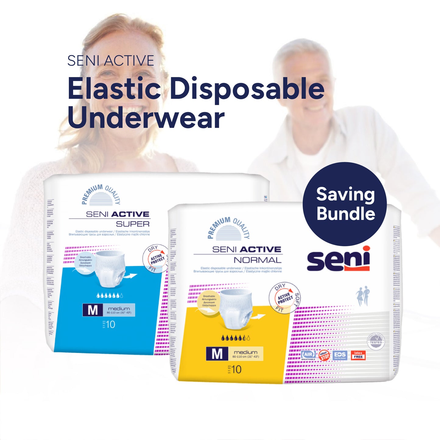 Seni Bundle Set Adult Diapers: Elastic Disposable Underwear Active